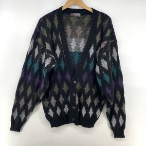 Vintage Scandia Cardigan Sweater Men *Sz Large /XL Abstract Multicolor Geometric